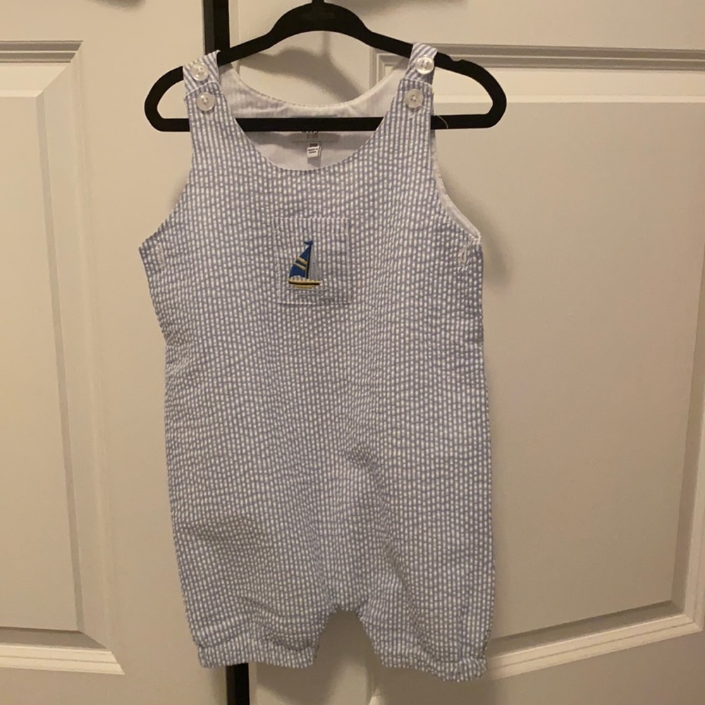 boys jon jon overalls - seersucker